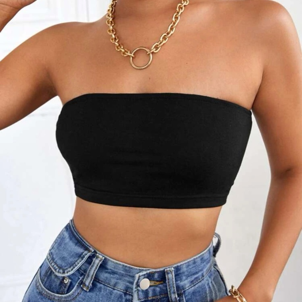 Solid Black Bandeau Top NWOT Size Large